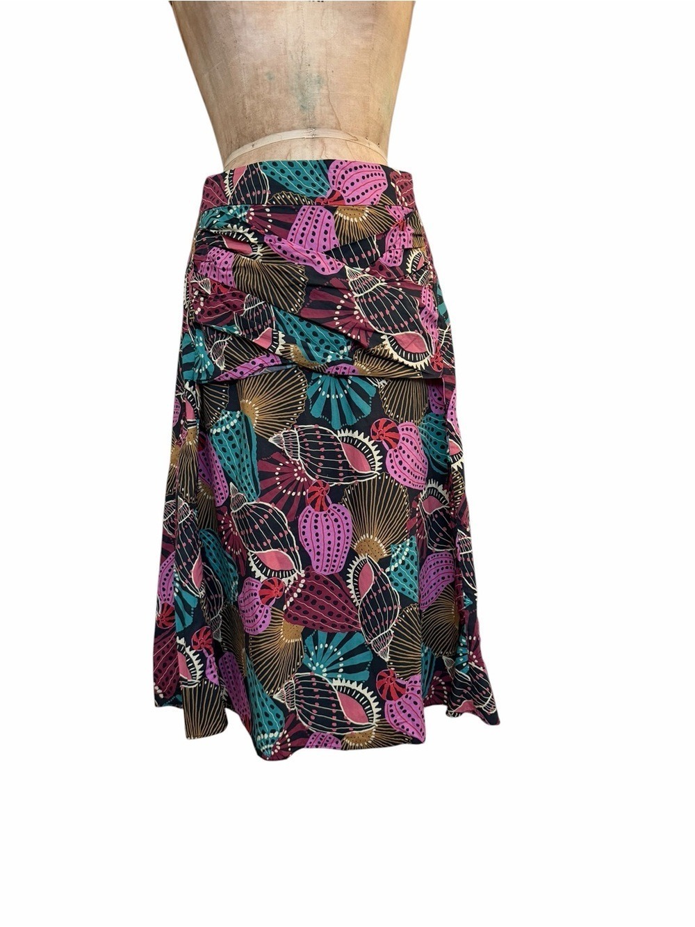 FARM Rio Shell Mix Multi-Color Printed A-Line Midi Women's Cotton Skirt Size S